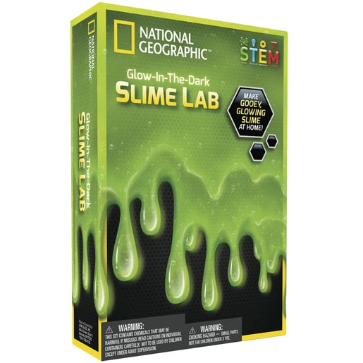 Photo of a glow-in-the-dark green slime science kit.