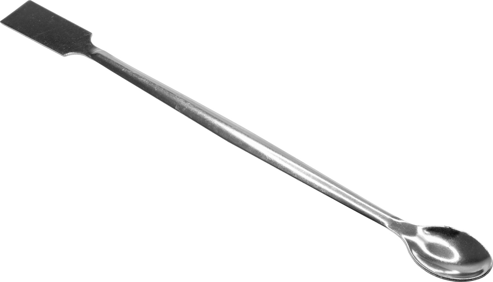 Photo of an 180mm long stainless steel spatula with a spoon/shovel end.