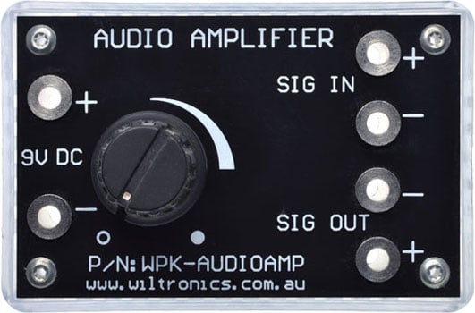 Audio Amplifier. Sig In. 9V DC. Sig Out. P/N: WPK-AUDIOAMP. www.wiltronics.com.au