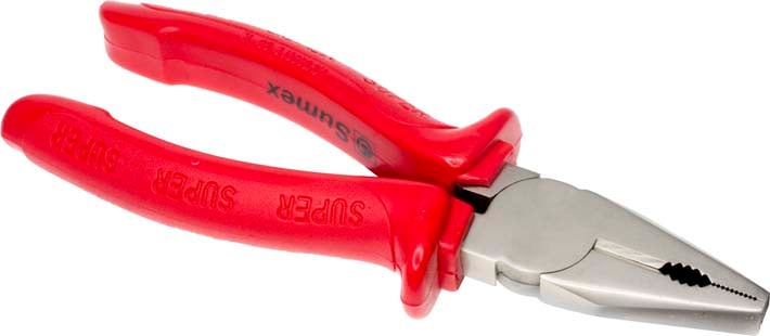 Photo of a pair of 160mm combination pliers taken from a high angle.