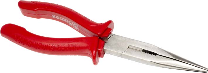 Photo of a pair of 200mm long nose pliers taken from a high angle.