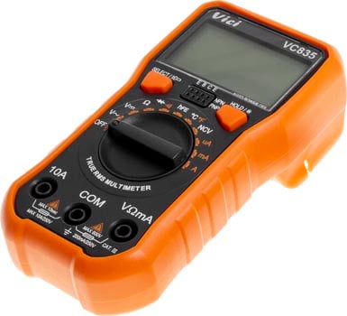 Photo of a mini multimeter with LCD display.