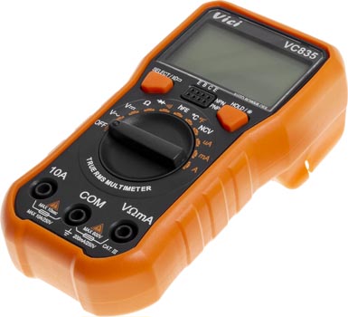 Photo of a mini multimeter with LCD display.