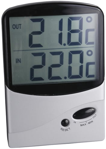 Photo of a jumbo display in/out thermometer.