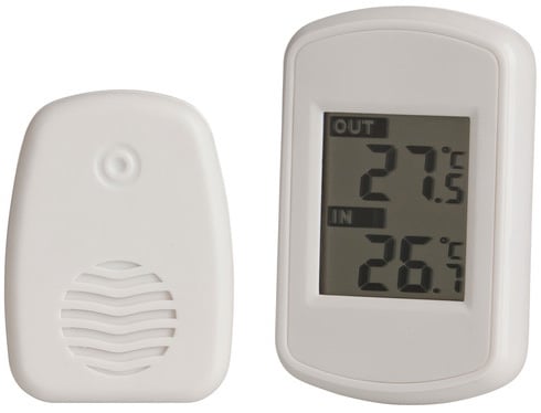 Photo of a wireless in and out LCD thermometer.