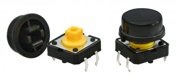 TACT SWITCH SPST 12mmSQ W/BLACK CAP